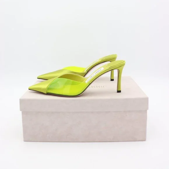 NIB Jimmy Choo Claria Neon Yellow Mules Slip-on Heels Pumps - Picture 5 of 8